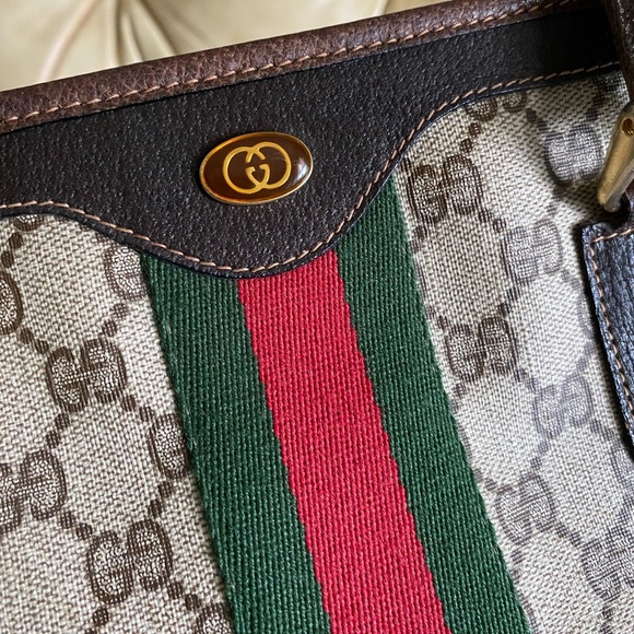 Authentic Gucci Vintage Large Tote Unisex Business Bag GG Web Stripe Attache - Picture 3 of 13